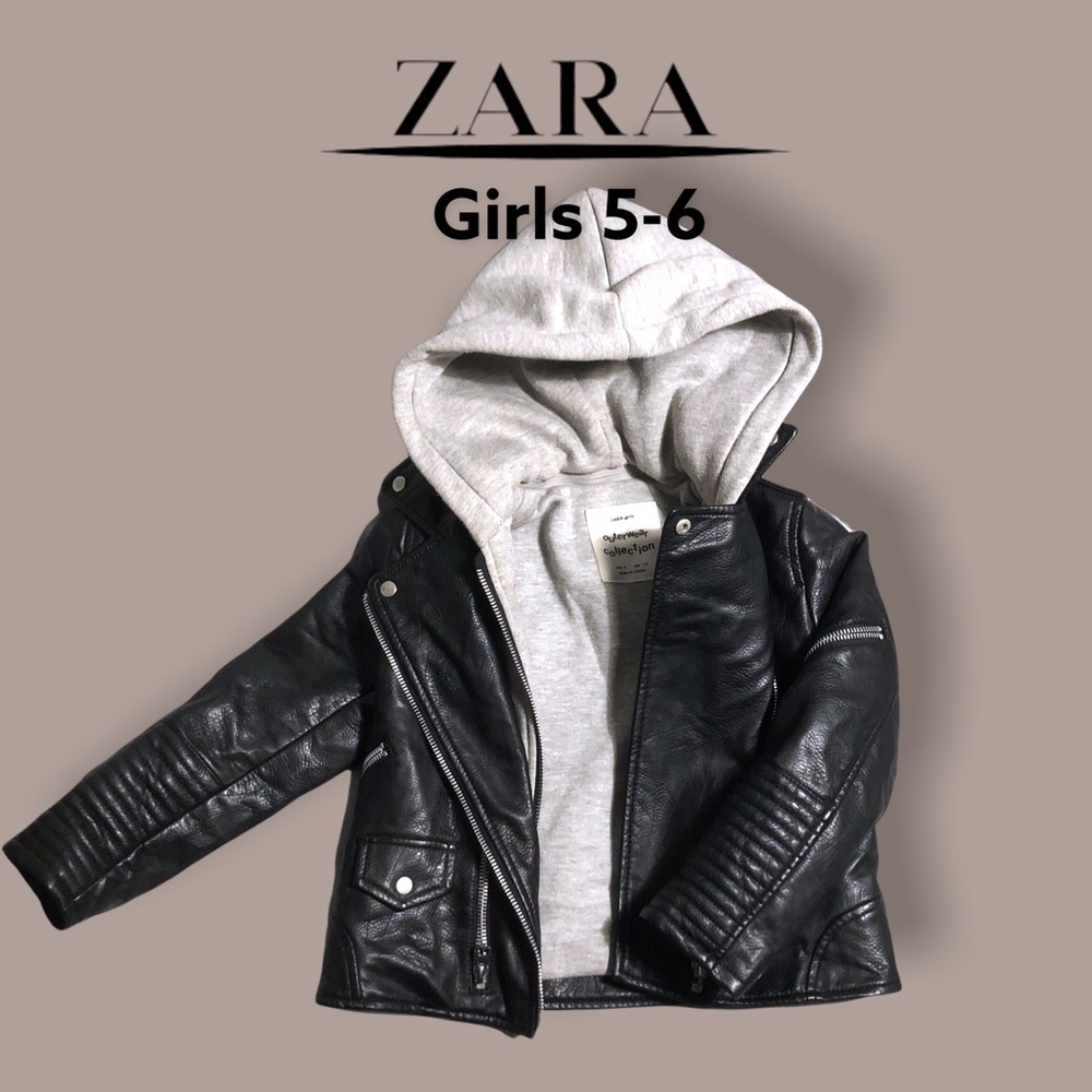 Zara Pleather Jacket with Hoodie Girls 5-7